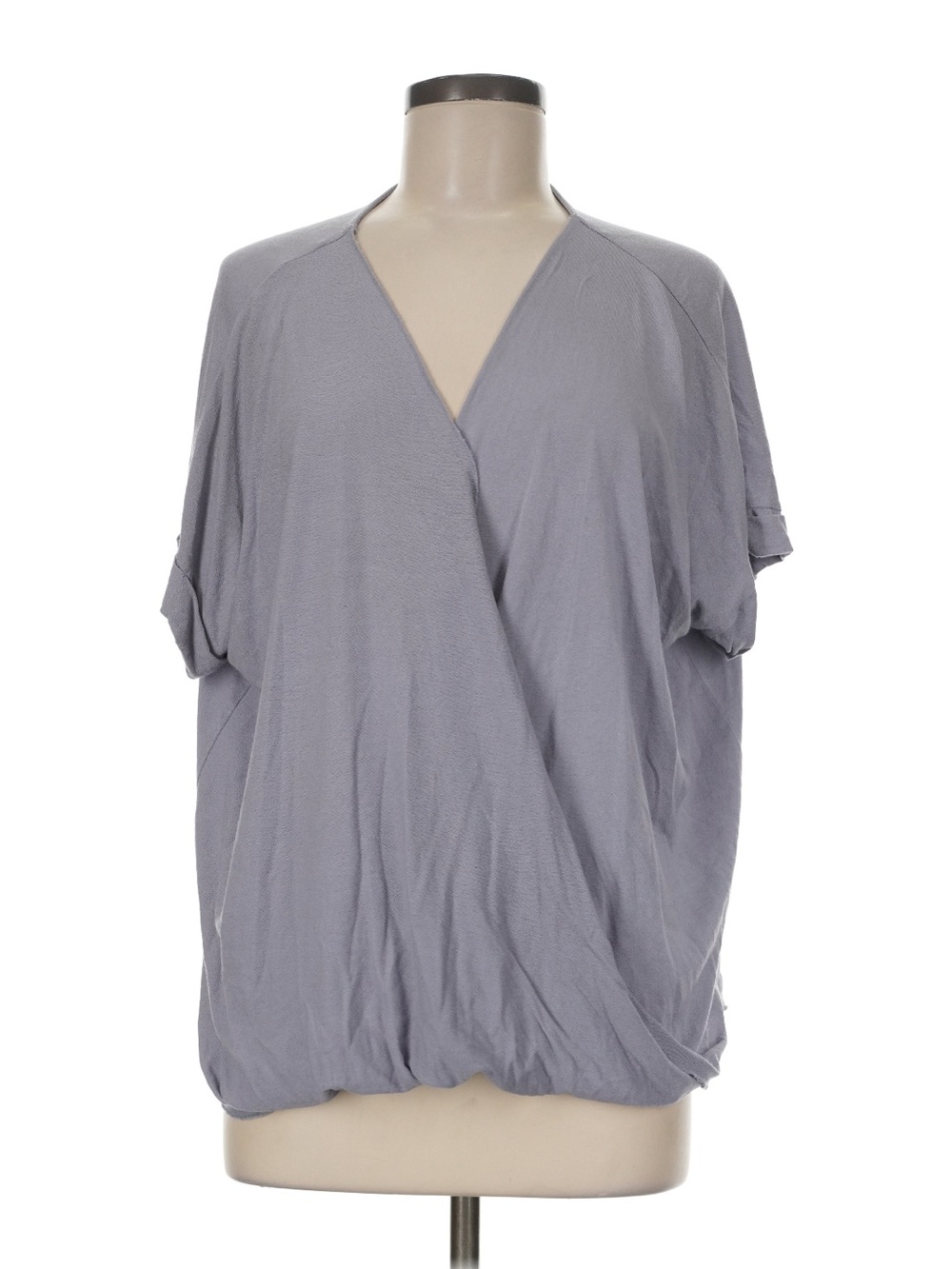 Double Zero Light Gray Wrap-Front Short Sleeve Blouse